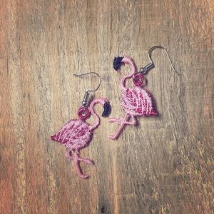 Flamingo embroider earrings